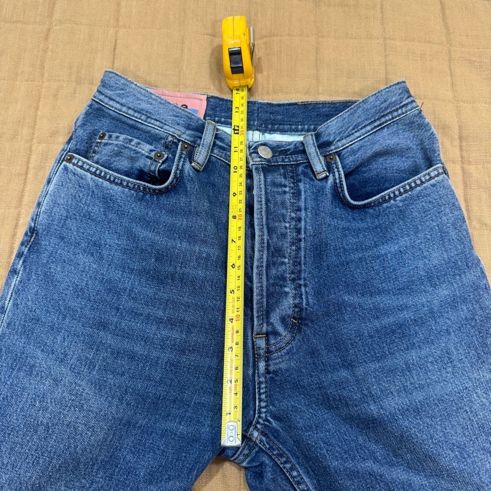 Acne Studios Bla Konst Straight Leg Blue Jeans Size 25x32 Pink Leather Patch - Picture 6 of 11